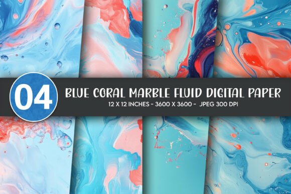 Download Blue Coral Marble Fluid Digital Paper - Digital Collection