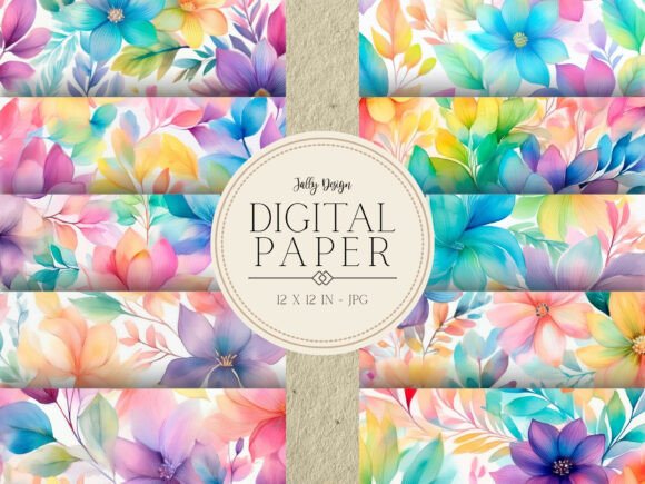 Download Rainbow Watercolor Floral Digital Paper - Digital Collection