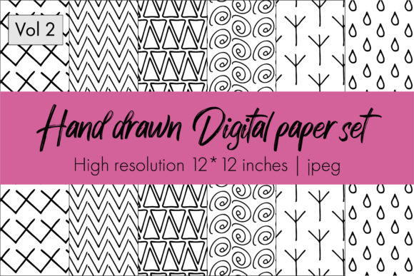 Download Hand Drawn Digital Papers Set B&amp;W Vol 2 - Digital Collection