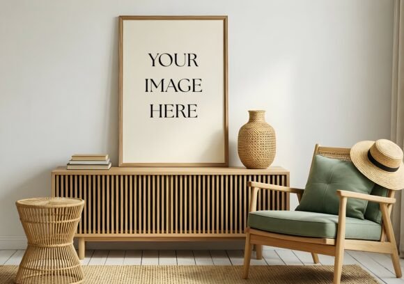Download Boho Wood Frame Mockup - Green Armchair - Boho Collection