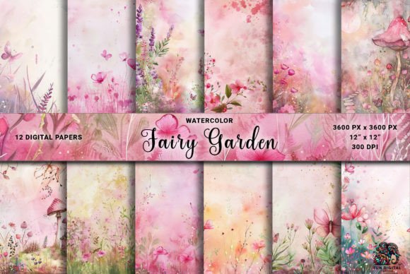Download Fairy Garden Watercolor Digital Paper - Digital Collection