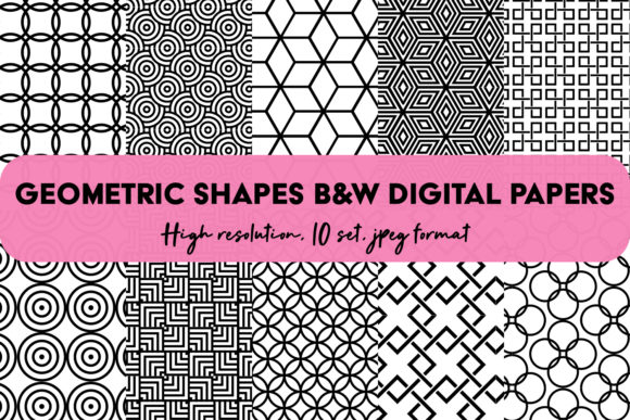 Download Geometric Digital Papers Set Pattern B&amp;W - Digital Collection
