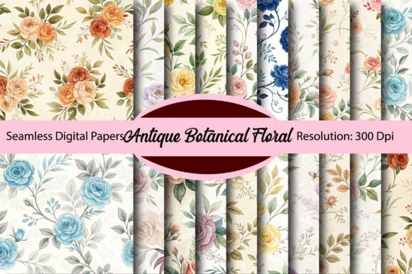 Download Antique Botanical Floral Digital Paper - Digital Collection
