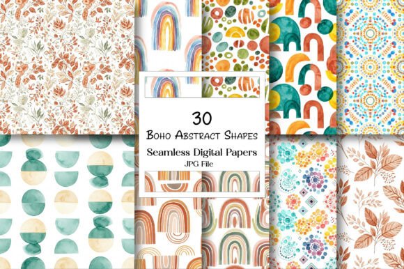 Download Boho Abstract Shapes Digital Paper - Digital Collection