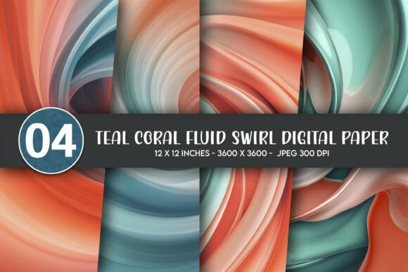 Download Teal Coral Fluid Swirl Digital Paper - Digital Collection