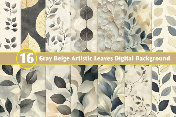 Download Gray Beige Artistic Leaves Digital Backg - Digital Collection