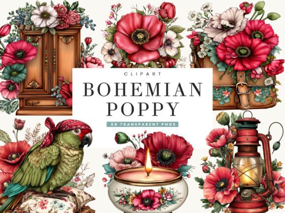 Download Bohemian Poppy Flower Clipart Bundle - Pop Collection
