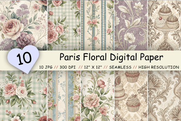 Download Paris Floral Digital Paper Pack, Elegant - Digital Collection