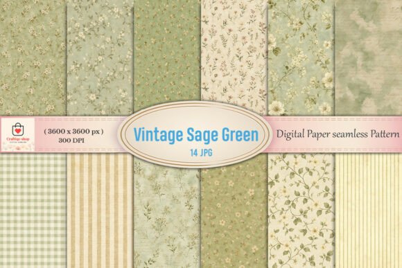 Download Vintage Sage Green Floral Digital Paper - Digital Collection