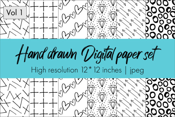 Download Hand Drawn Digital Papers Set Vol 1 - Digital Collection