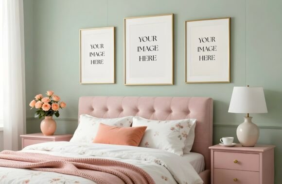 Download Trio Slim Gold Frames in Pink Bedroom - Premium Resources