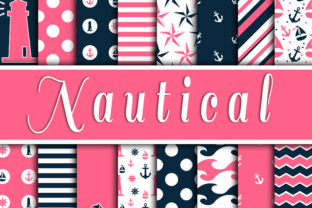 Download Pink and Navy Blue Nautical Designs Digital Paper - Digital Collection