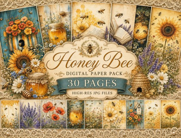 Download Honey Bee Watercolor Digital Paper - Digital Collection