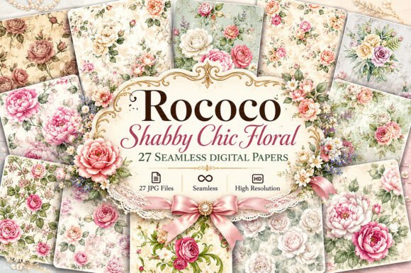 Download Rococo Shabby Chic Floral Digital Paper - Digital Collection