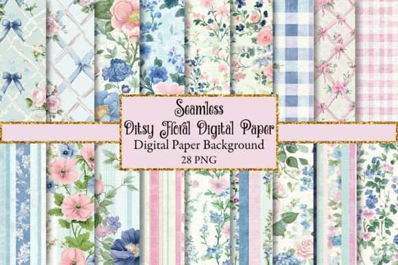 Download Pink &amp; Blue Ditsy Floral Digital Paper - Digital Collection