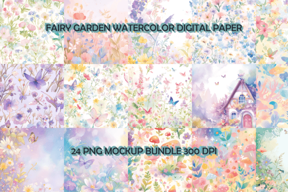 Download Fairy Garden Watercolor Digital Paper Background Bundle - Digital Collection