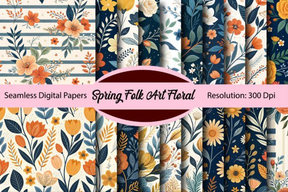 Download Spring Folk Art Floral Digital Paper - Digital Collection